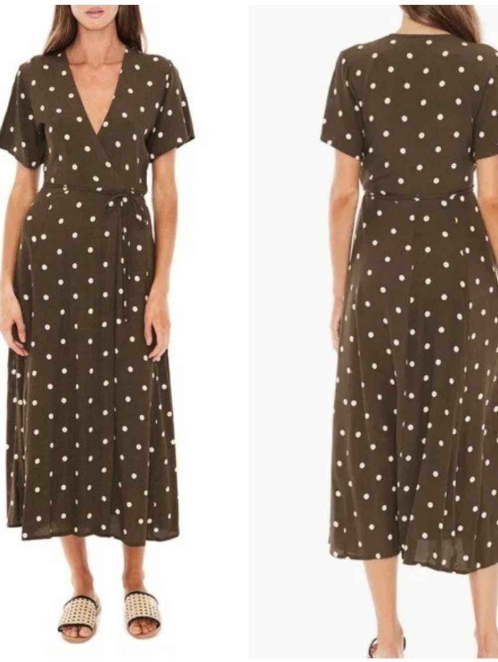 Faithfull the Brand Leila Green Polka Dot Wrap Midi Dress Effortless Euro Sz 4